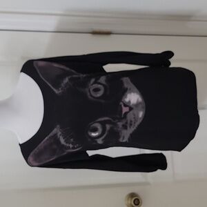 Divided (H&M) Size S Black Cat Face Print Scoop Neck Lightweight Sweater